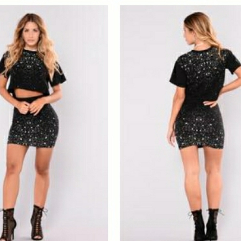 Black paint splatter high low top w mini skirt set